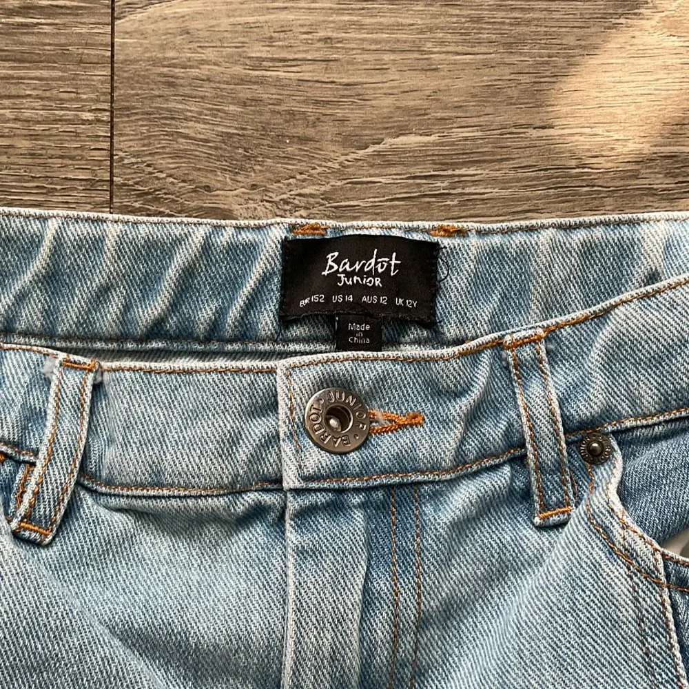 Bardot Junior Denim Skirt Blue Jean Raw Hem Girls Size‎ 14